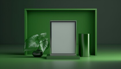 Green Minimalist 3d podium. Product stage in a frontal view, to make your products stand up. AI generative. 