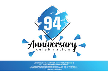 94 year anniversary celebration vector design with blue painting on white background  Template abstract 