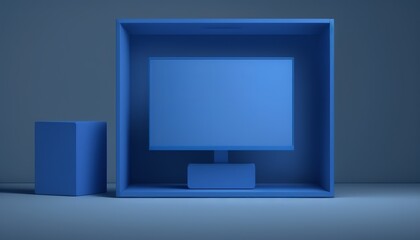 Blue Minimalist 3d podium. Product stage in a frontal view, to make your products stand up. AI generative. 