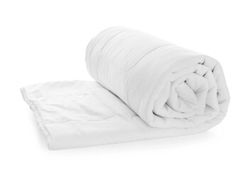 Fototapeta na wymiar Rolled clean blanket isolated on white. Household textile