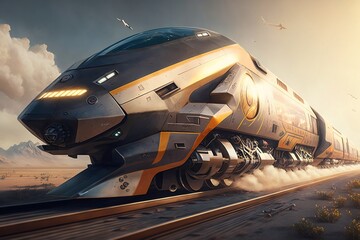 futuristic flaying fast train. Generative Ai