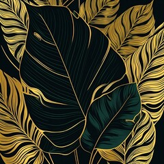 a golden tropical leaf wallpaper. Expertly captured in high quality, this image will bring life to any decor style.