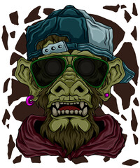 Monkey in retro fashion street art style