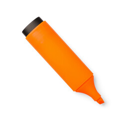 Bright orange marker isolated on white, top view