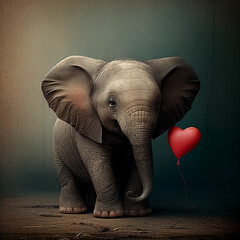 Cute elephant with red heart  Love and Valentine concept 