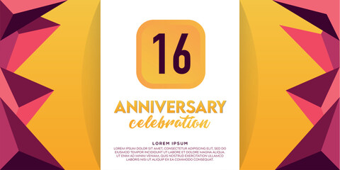 16 years anniversary logo template design on yellow background vector design illustration abstract  