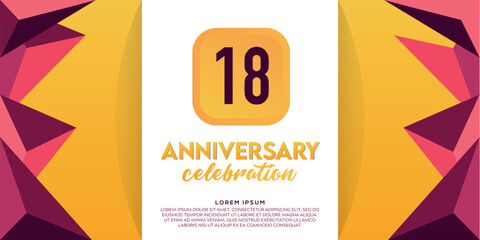18 years anniversary logo template design on yellow background vector design illustration abstract  