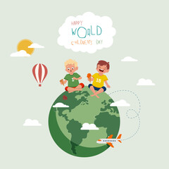 funny and happy illustration of kids for world children's day