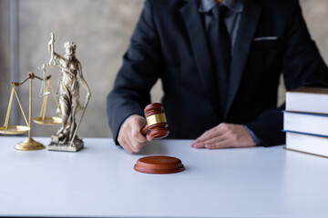Lawyer working in office. Statue of justice, Law, legal services, advice, justice and law concept 