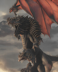 Statue of black dragon. Generative AI
