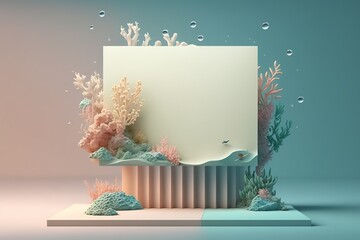 3D blank billboard under the sea Generative AI