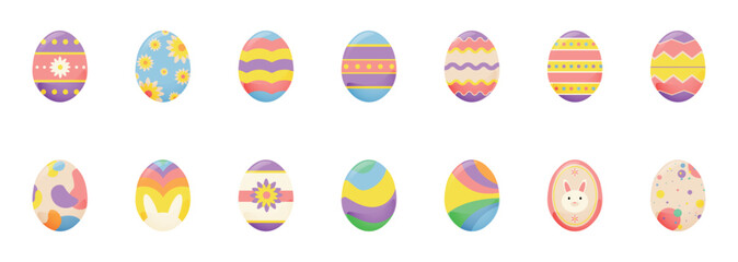 Set of beautiful painted Easter eggs on white background