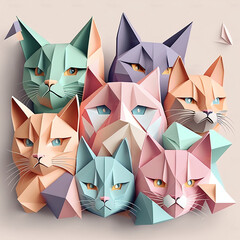 cats background origami pastel colors 3d