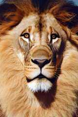 Lion face king portrait animal , Wildlife , generative ai