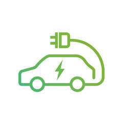 Electric Vehicle Icon. Eco-Friendly car icon. EV car pictogram. Hybrid vehicle charging plug icon.	