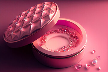A pink Valentine's Day gift box, flowers, bricks, stones, romance ,3D