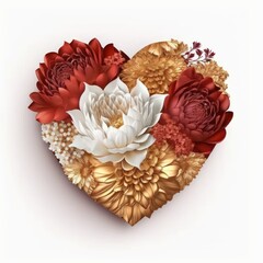 Illustration of a Flower Arrangement in the Shape of a Heart Isolated on White Background; Valentine's Day Card Greeting or Artwork, Made in Part with Generative AI
