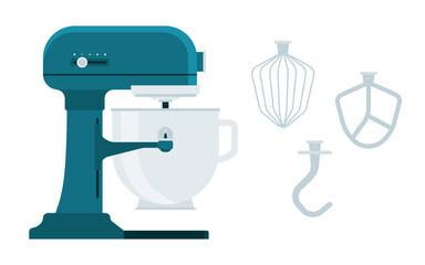 Kitchen Mixer for baking with whisk attachments - Flat Vector Illustration (editable white background)