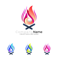 Symbol fire logo vector, 3d colorful icons, camping logo