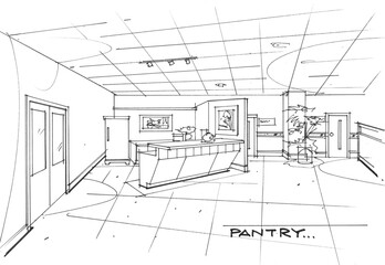 sketch of pantry area pen drawing for illustration decoration background