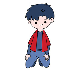 Valentine boy posing for a photo color illustartion