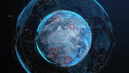 Animation of financial data processing over globes - Powered by Adobe