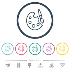 Paint kit outline flat color icons in round outlines