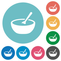Bowl of soup with spoon flat round icons
