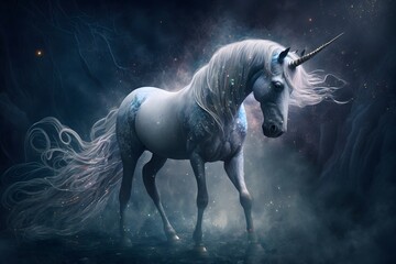 Unicorn created using AI Generative Technology - obrazy, fototapety, plakaty