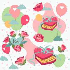 Blooming flowers and foliage, love and presents