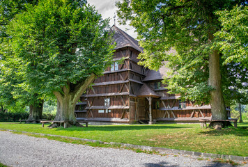 Fototapeta na wymiar The Wooden Protestant Articular Church in Hronsek, Banska Bystrica, Slovakia. Unesco World Heritage Site.