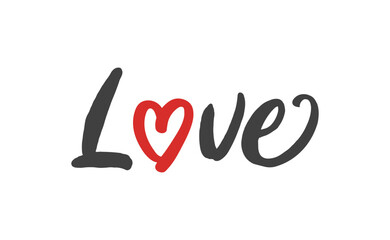 Love text lettering. O letter replaced by heart shape. Valentine's day design.