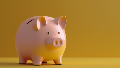 Piggy bank yellow background created with Generative AI technology