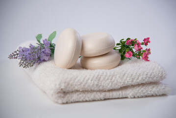 spa still life with towel and flower