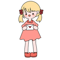Valentine girl holding a letter color illustration.