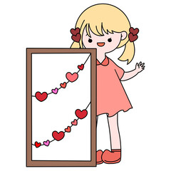 Valentine girl receives a gift color illustration.
