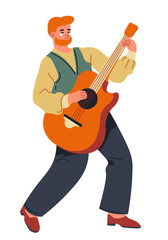 Man playing on acoustic guitar, guitarist male