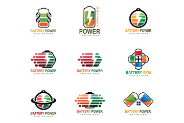 Battery Logo Design, Technology Charging Illustration, Company Brand Vector