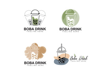 Boba Drink Logo Design, Modern Jelly Drink Bubble Vector, Boba Drink Brand Glass Illustration. Design Suitable For Cafes, Beverage Brands