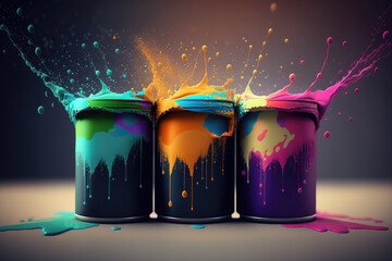 A can of paint on a multicolored background. Generative AI