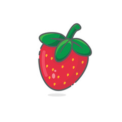 Fresh strawberry red summer fruit design in flat cartoon style isolated on white background. Vector illustration. Natural, organic dessert sweet, fresh berry. Can be printed for drink menu books