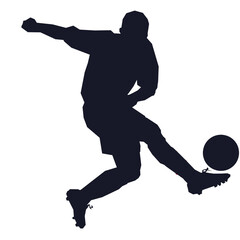 silhouette of a soccer player shoting a ball vector art illustration