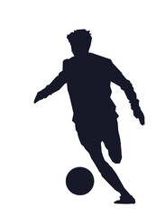 football player silhouette with a ball vector art illustration