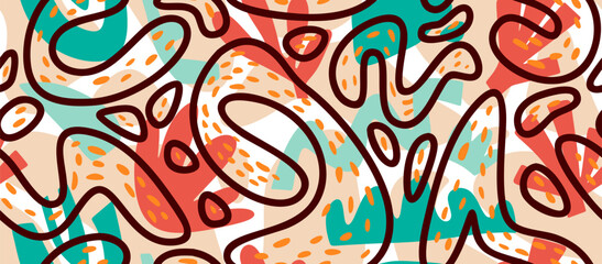 Obraz premium colorful seamless pattern. with randomly arranged spots and dots and lines.