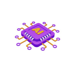 3d artificial intelligence icon or microchip processor. 3d render icon