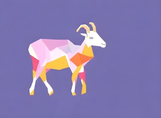 Goat illustration, bright picture of a Goat, low poly, infographics, flat design. Generative AI.