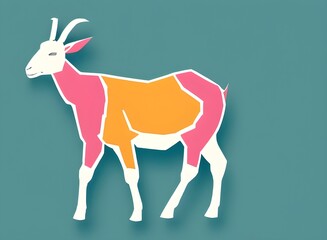 Goat illustration, bright picture of a Goat, low poly, infographics, flat design. Generative AI.