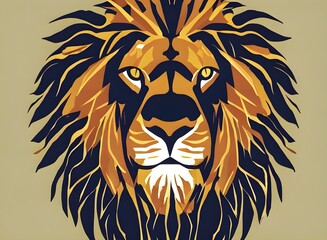 Lion illustration, bright portrait picture of a Lion, low poly, infographics, flat design. Generative AI.