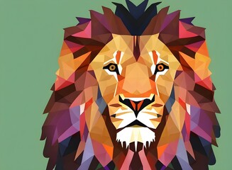 Lion illustration, bright portrait picture of a Lion, low poly, infographics, flat design. Generative AI.