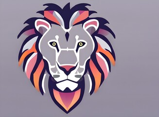Lion illustration, bright portrait picture of a Lion, low poly, infographics, flat design. Generative AI.